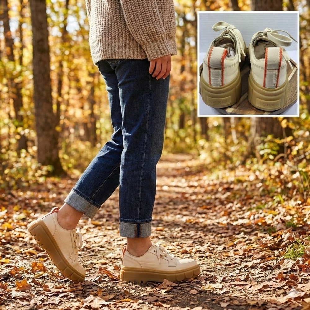 Sorel Women's Caribou X Low Waterproof Sneaker Sz 9.5 Beige Leather Platform Gum